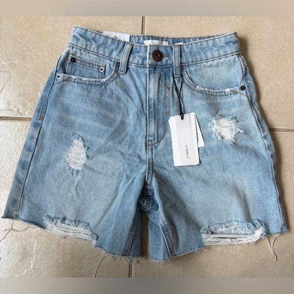 A Loves A Pants - a loves a Women’s 24 Blue Frayed Cut Off Hem Distressed Denim Boyfriend Shorts